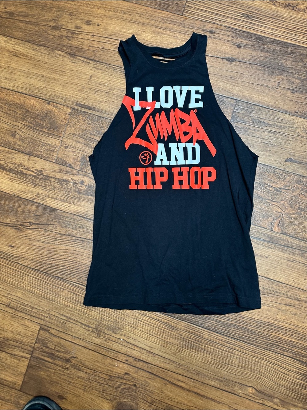 Zumba Fitness Black Tank Top with Red and White Graphic
